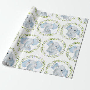Papel De Regalo Elephant Blue Boy Baby Shower