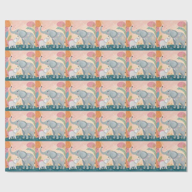 Papel De Regalo Elephant Mom and Baby (Superficie plana)
