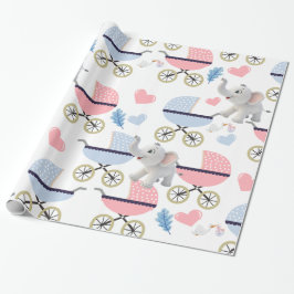 Papel De Regalo Elephant Wrapping Paper Baby Stroller Pink & Blue