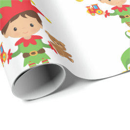 Papel De Regalo Elf con regalos y fondo blanco