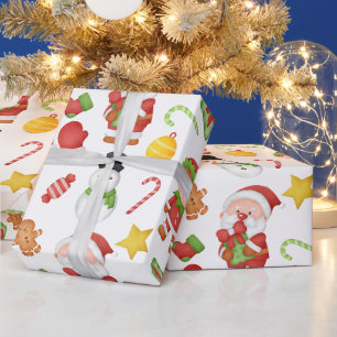 Papel De Regalo Elf, Santa, color de agua de los navidades