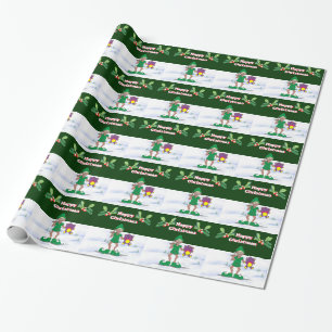 Papel De Regalo Elf y teddy de dos cabezas, bayas huecas, nevadas