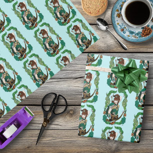 Papel De Regalo Elfa Arquera del Bosque Encantado Verde Fantasía
