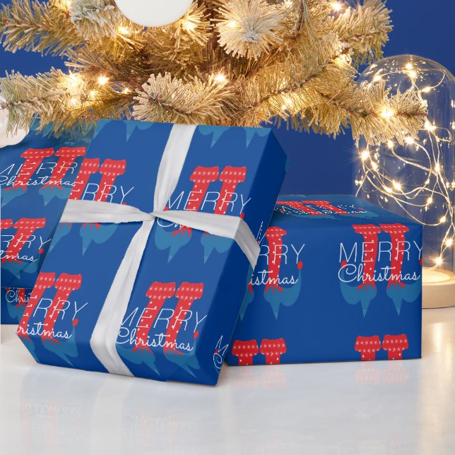 Papel De Regalo Elfo de Navidad Rojo Azul Script Copo de Nieve   E (Vacaciones)