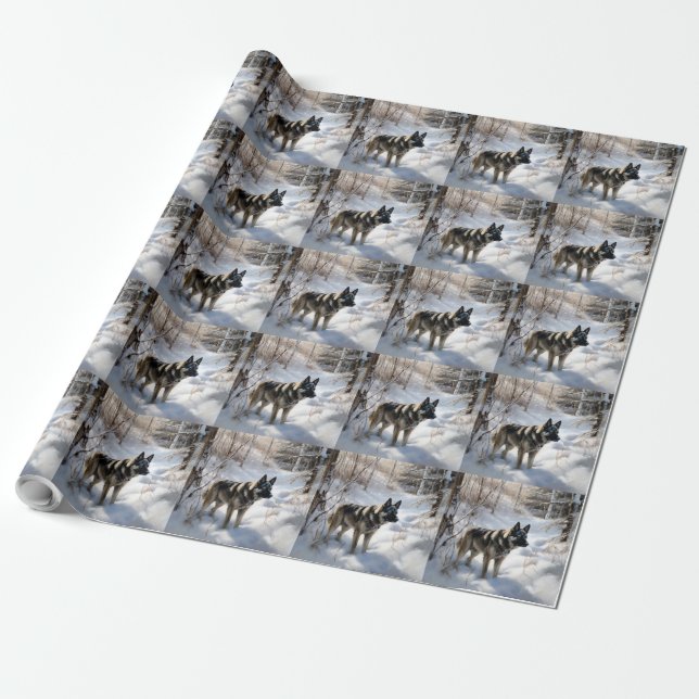 Papel De Regalo Elkhound noruego deja que nieve Navidades (Desenrollado)