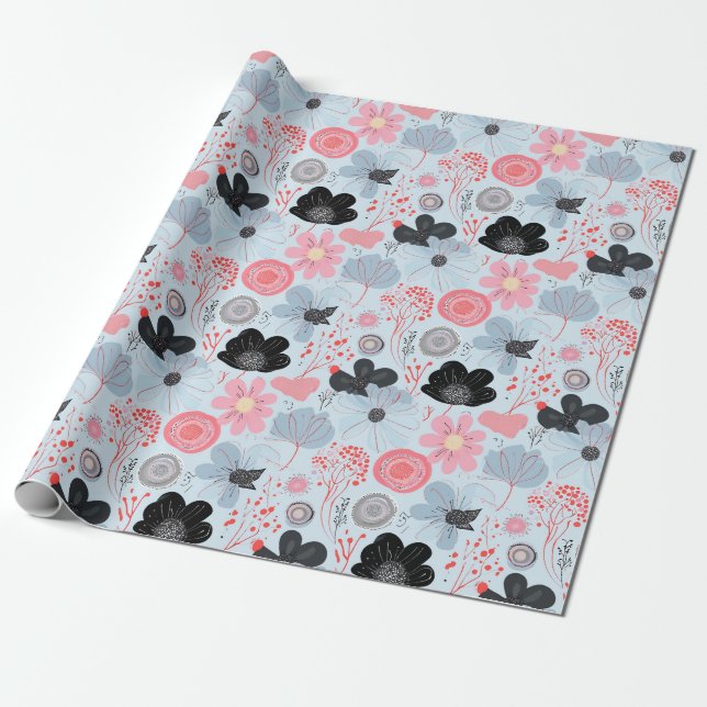 Papel De Regalo Embalaje de armonía botánica azul Pastel (Desenrollado)