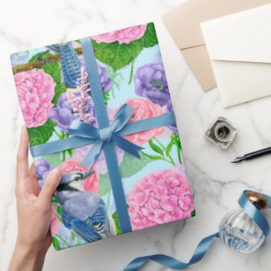 Papel De Regalo Embalaje de la acuarela azul y flores