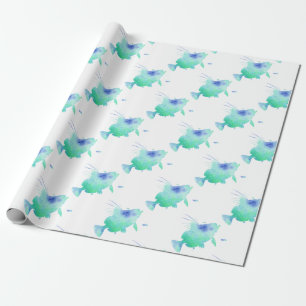 Papel De Regalo embalaje de la aguamarina de los pescados del