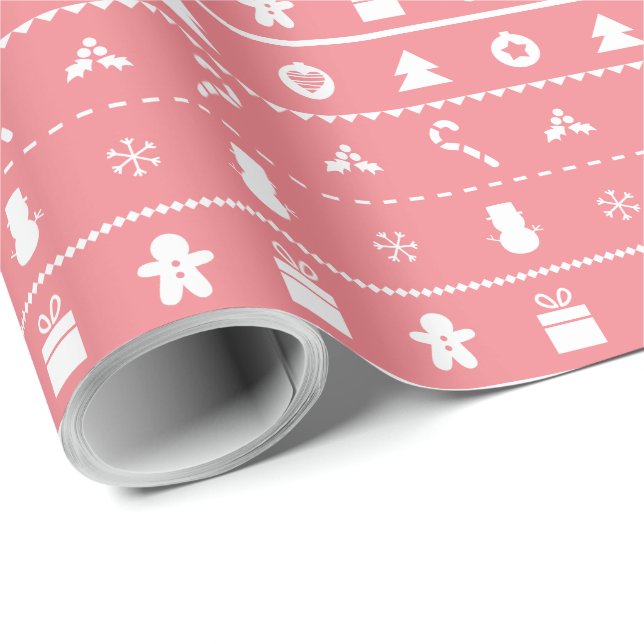 Papel De Regalo Embalaje elegante moderno blanco rosado de los (Esquina del rollo)