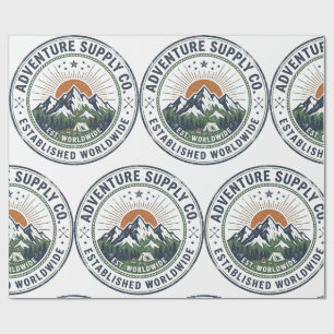 Papel De Regalo Emblema Retro de Aventura en la Montaña al Aire Li