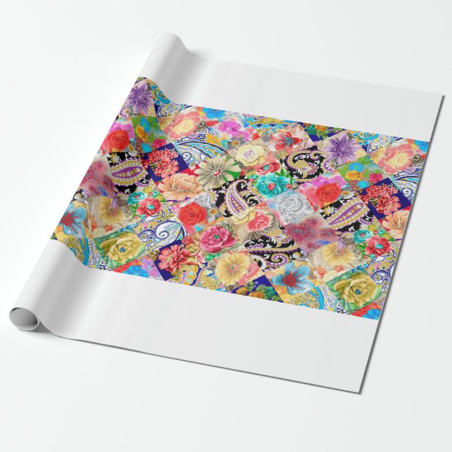 Papel De Regalo Embroidery seamless pattern with beautiful flowers (Desenrollado)