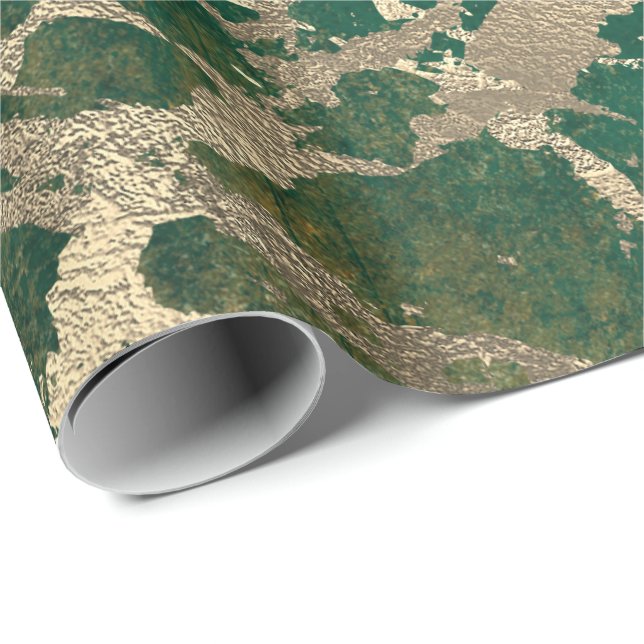 Papel De Regalo Emerald Cali Gold Marble brillante Metálico Grungy (Esquina del rollo)