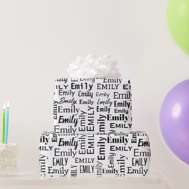 Papel De Regalo Emily Name On White (Regalos de fiesta)