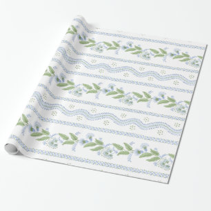 Papel De Regalo Emma Stripe Cornflower Azul y Verde
