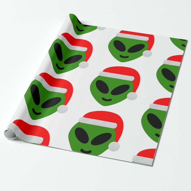 Papel De Regalo emoji alienígena de santa verde (Desenrollado)