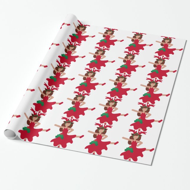 Papel De Regalo emoji de bailarina de flamenco de Navidad (Desenrollado)