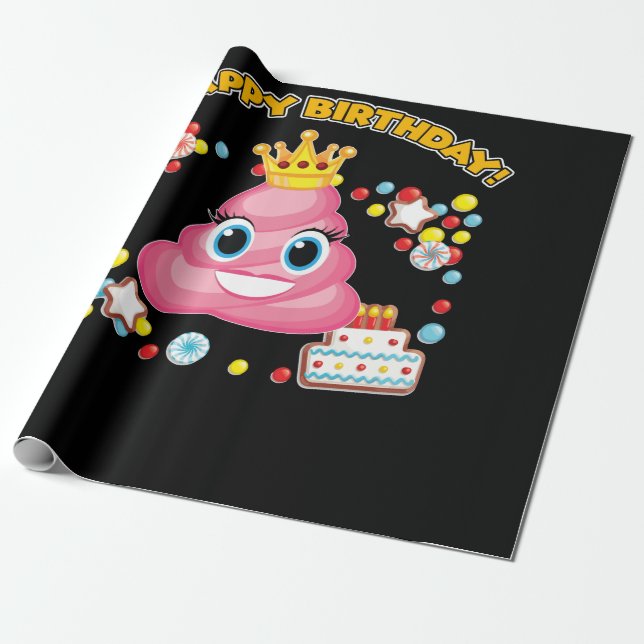 Papel De Regalo Emoji de poop rosado Feliz cumpleaños a Chicas (Desenrollado)