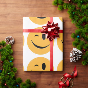 Papel De Regalo Emoji divertida Wink Sonrisa risas Cara Amarilla