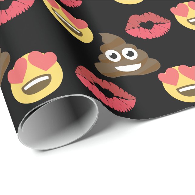 Papel De Regalo Emoji dulce en el amor, emoji de caca y besos (Esquina del rollo)