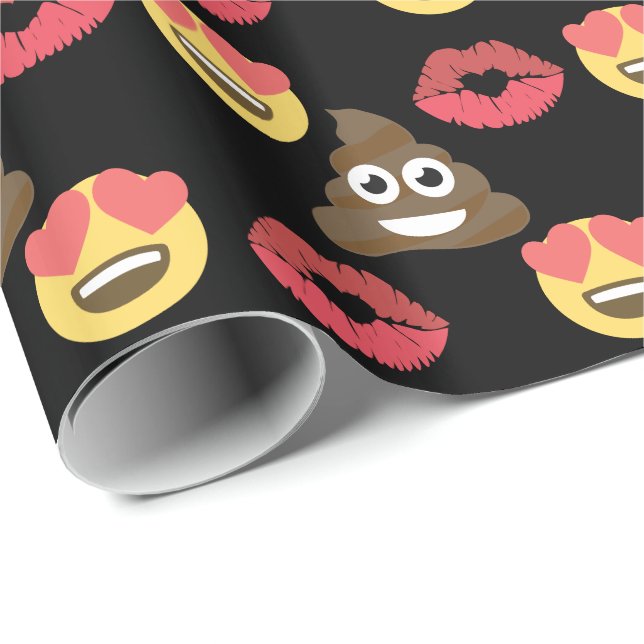 Papel De Regalo Emoji linda en el amor, emoji de caca y besos (Esquina del rollo)