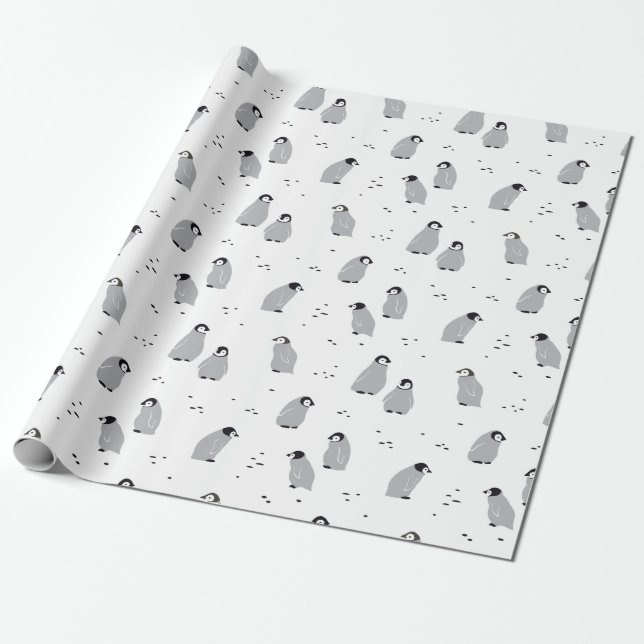 Papel De Regalo Emperador bebé pingüino patrón en blanco (Desenrollado)