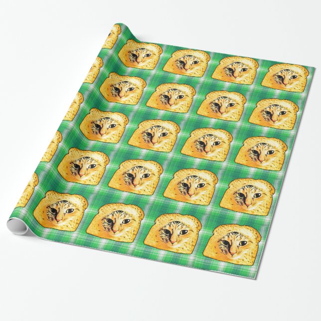 Papel De Regalo En gato del pan, tela escocesa verde (Desenrollado)