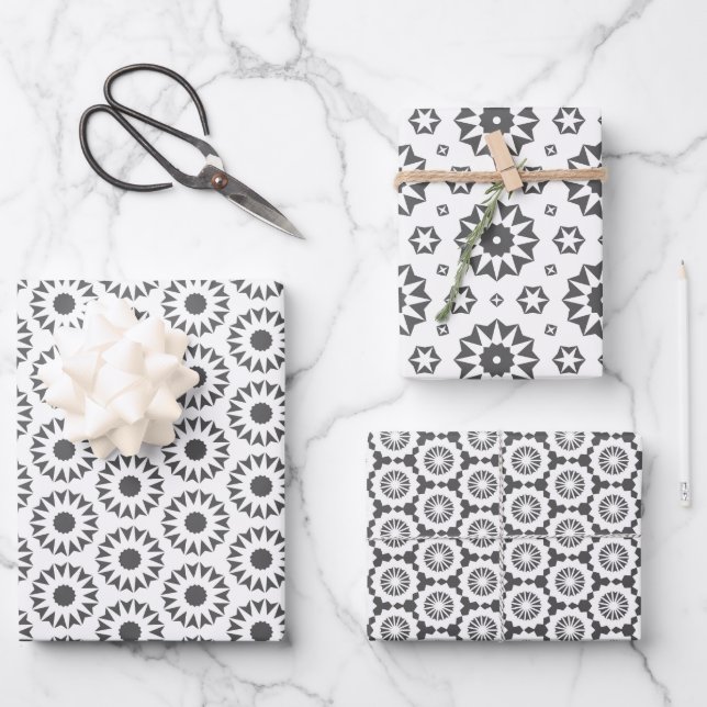 Papel de regalo en gris y blanco. (Anverso)