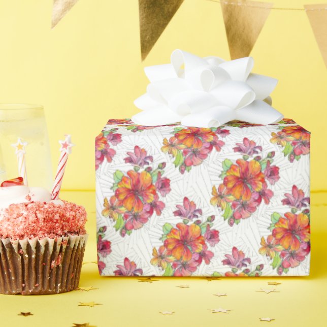 Papel de Regalo en Rollo - Flores Acuarela Vívidas (Fiesta de cumpleaños )