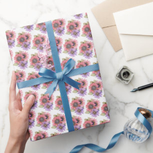 Papel de Regalo en Rollo - Girasoles Rosas y Morad