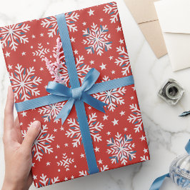 Papel De Regalo Encajadas de Navidades de copos de nieve azul rojo