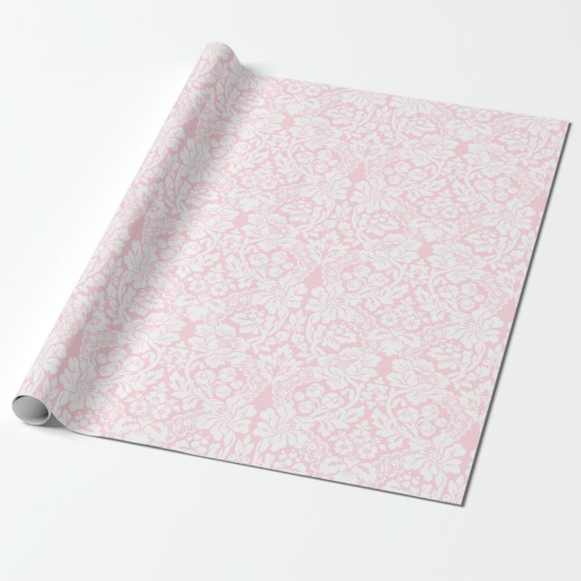 Papel De Regalo Encaje blanco sobre rosa (Desenrollado)