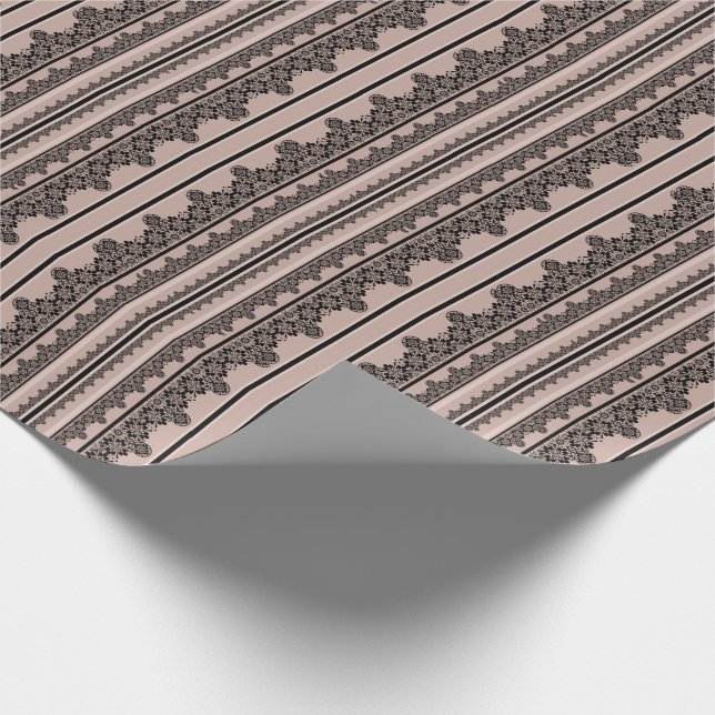 Papel De Regalo encaje negro, calado, fondo marrón, beige, bla (Esquina)