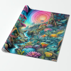 Papel De Regalo Encantado Paisaje Psicodélico