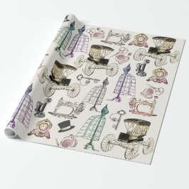 Papel De Regalo Encantador Patrón Antiguo de Carruaje Moderno Vint