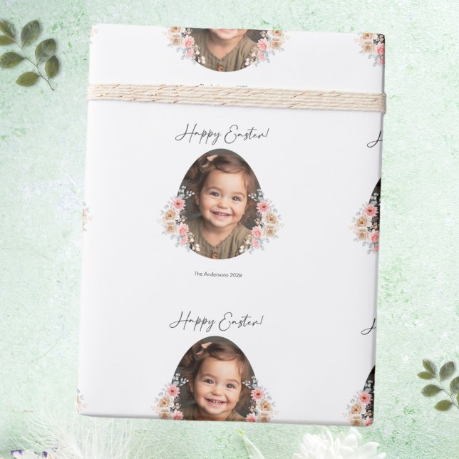 Papel De Regalo Encantador regalo floral de Pascua (Easter Wrapping Paper with Photo and Floral Frame)