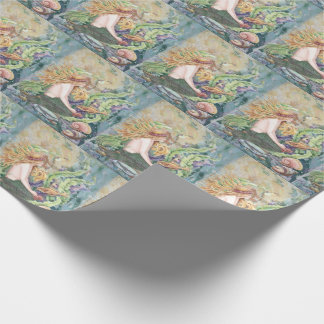 Papel De Regalo Encantadora sirena con peces y conchas en el océan