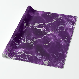 Papel De Regalo Encanto brillante de mármol negro de plata púrpu