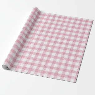 Papel De Regalo Encanto de Gingham Rosa y Blanco aterciopelado