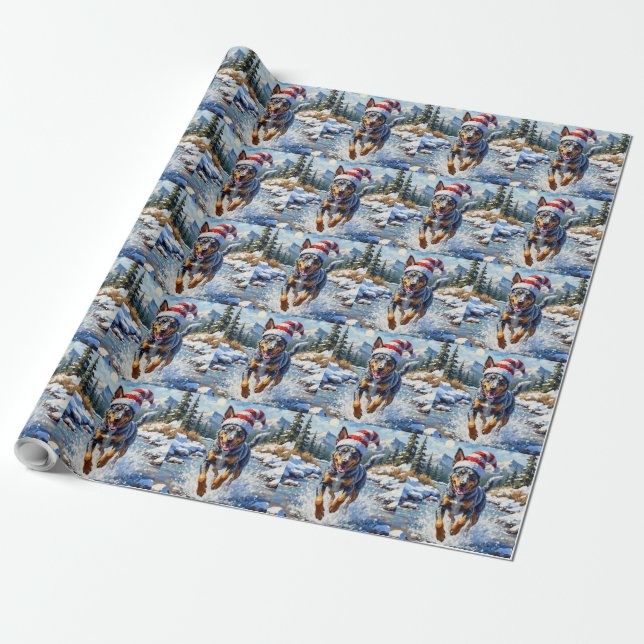 Papel De Regalo Energetic Blue Heeler Dog Winter Creek Christmas (Desenrollado)