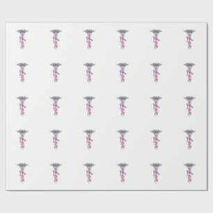 Papel De Regalo Enfermera Amor Caduceo Floral Médico Diseño Vertic