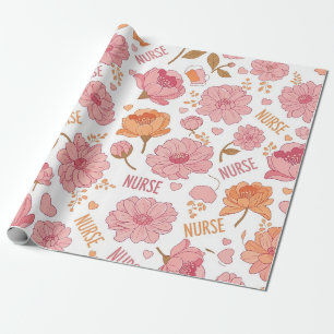Papel De Regalo Enfermera Colorida Patrón Floral (3)