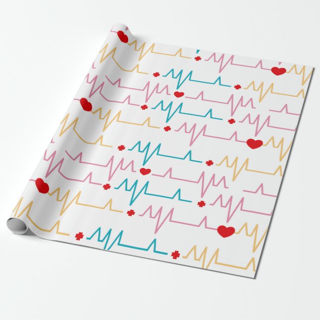 Papel De Regalo Enfermera Cute Patrón EKG Cardiograma Cirujano (Desenrollado)