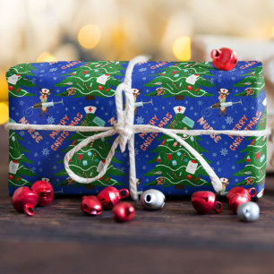 Papel De Regalo Enfermera de árbol de navidad con enfermera de ren