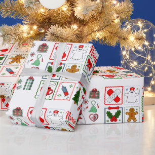 Papel De Regalo Enfermera de Navidad con estetoscopio médico festi