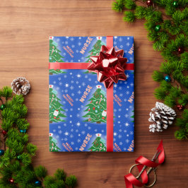 Papel De Regalo Enfermera Feliz Navidad Árbol fondo azul