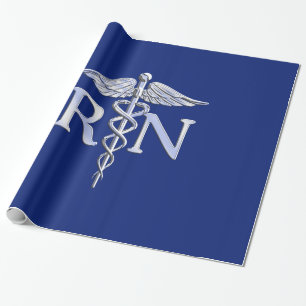 Papel De Regalo Enfermera inscrita RN Silver Caduceus Navy Blue de