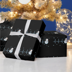 Papel De Regalo Enfermera Ritmo Cardíaco Muñeco de Nieve Navidad