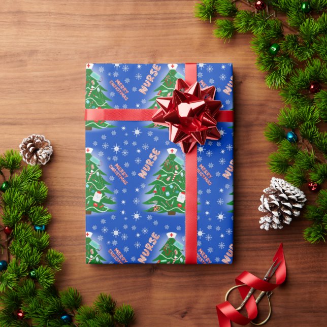 Papel De Regalo Enfermería merry fondo azul árbol de Navidad (Regalo de vacaciones)