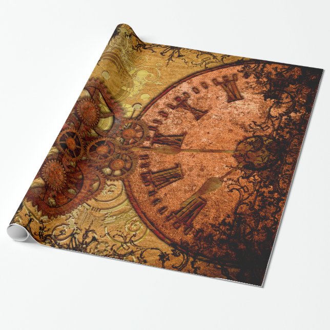 Papel De Regalo Engranaje y reloj de Steampunk del Grunge (Desenrollado)