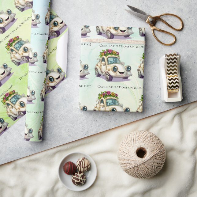 Papel De Regalo Enhorabuena a Boda de coches de época (Artesanía)